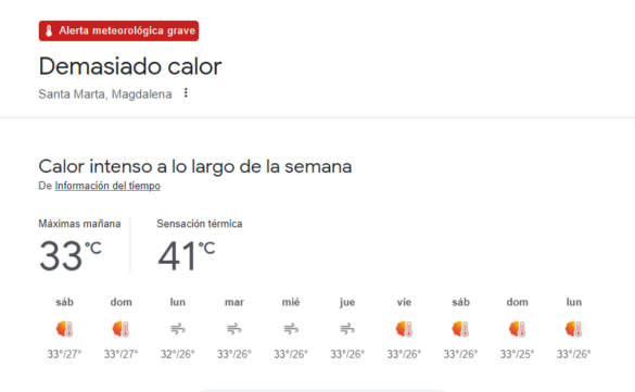 Sensación térmica en Santa Marta alcanza los 43 grados