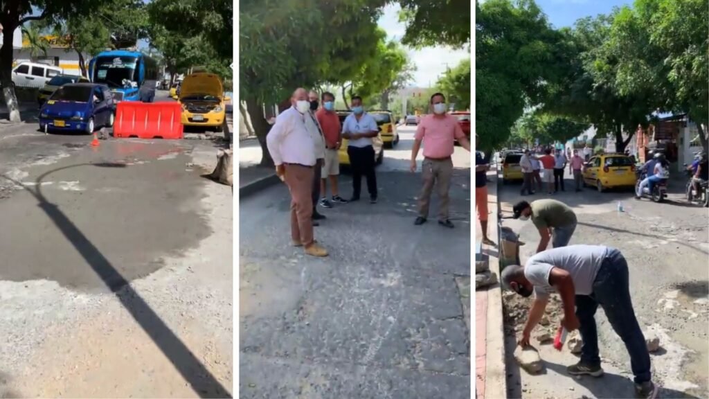 Taxistas hacen «la vaca» y tapan los huecos en Santa Marta