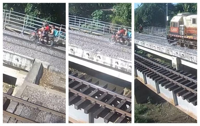 Video: Motociclista intentó ganarle al tren, llevaba a un niño y a una mujer